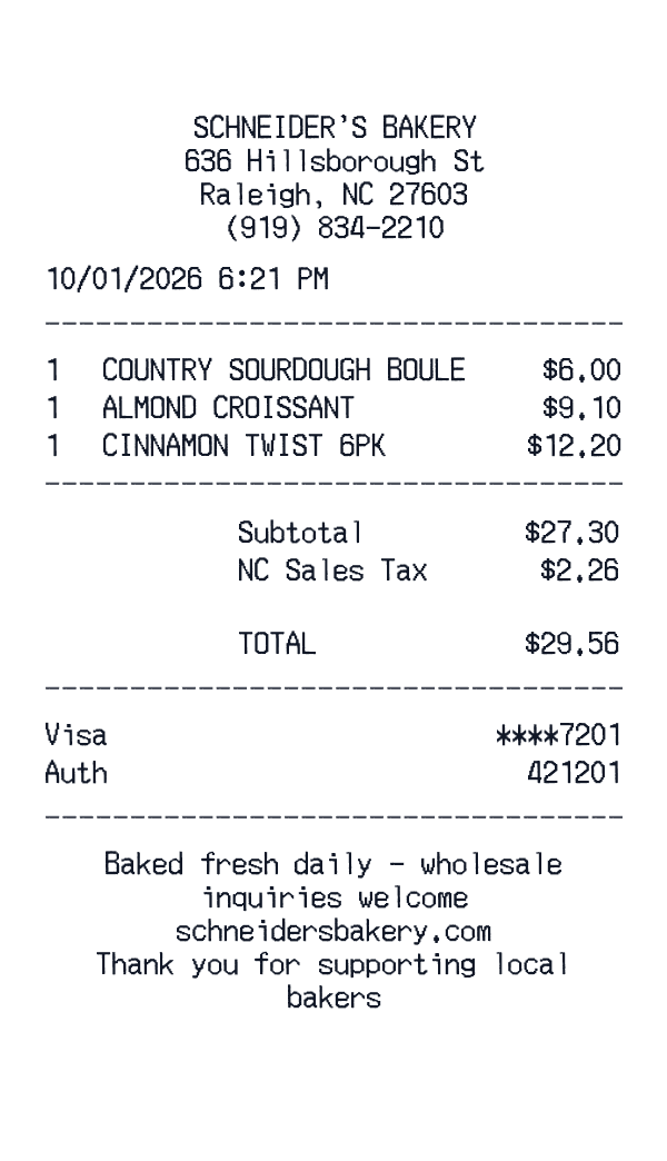 Schneider’s Bakery receipt template generator preview