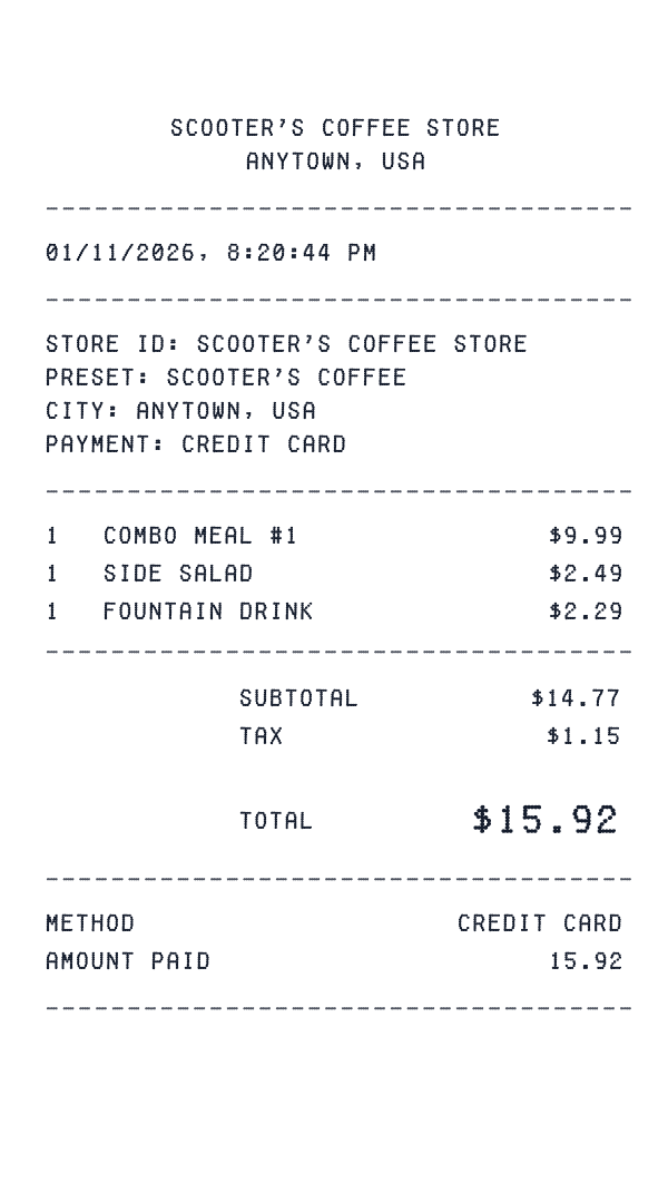 Scooter's Coffee receipt preview