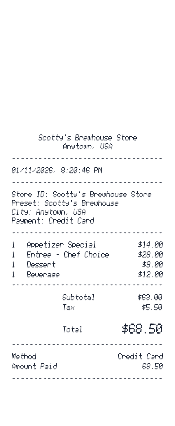 Scotty's Brewhouse receipt preview