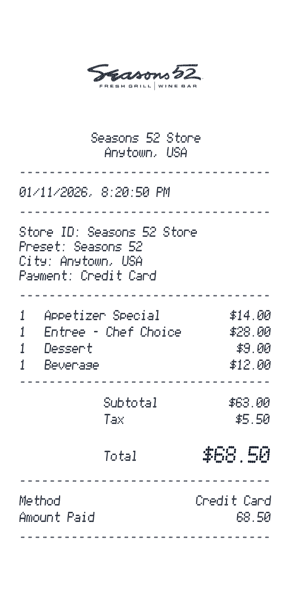 Seasons 52 receipt preview