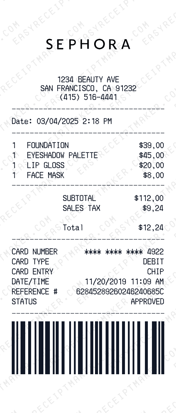 Sephora receipt preview