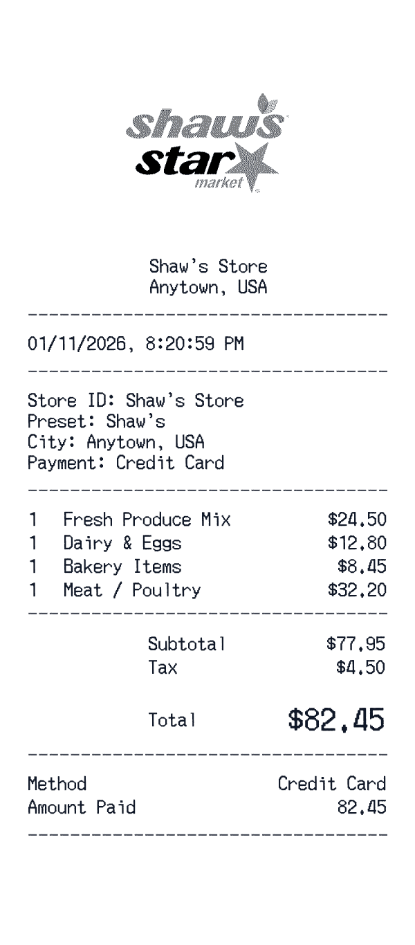 Shaw's receipt preview
