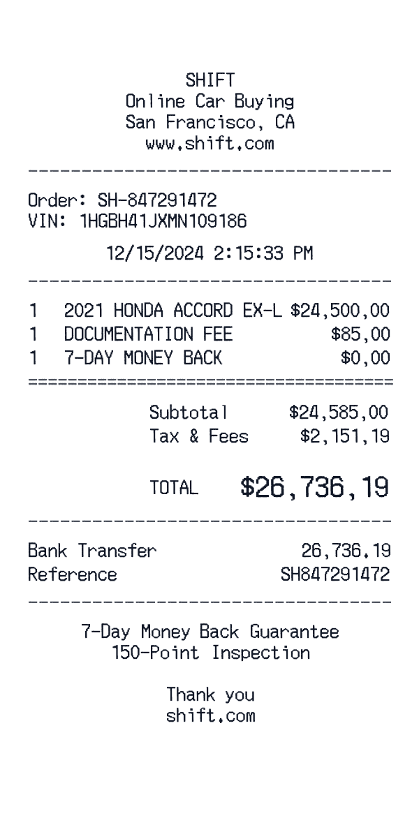 Shift receipt preview