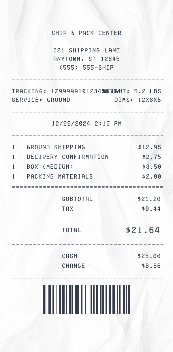 Shipping Receipt receipt preview