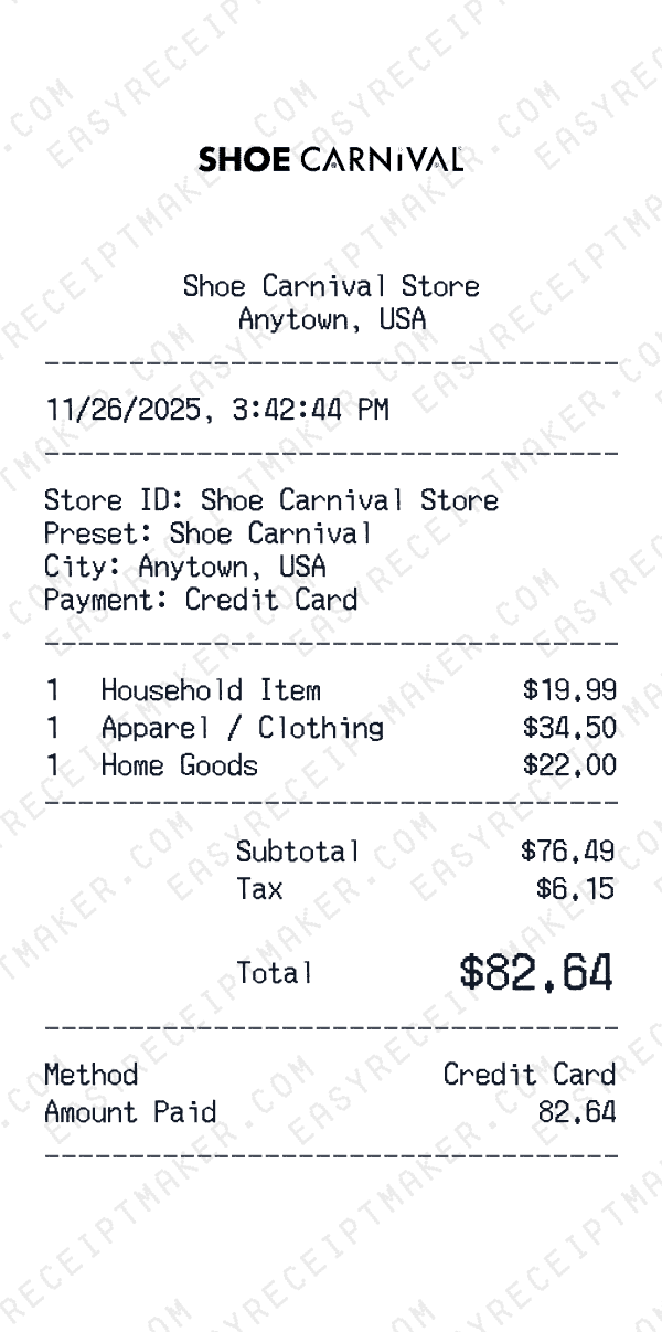 Shoe Carnival receipt preview