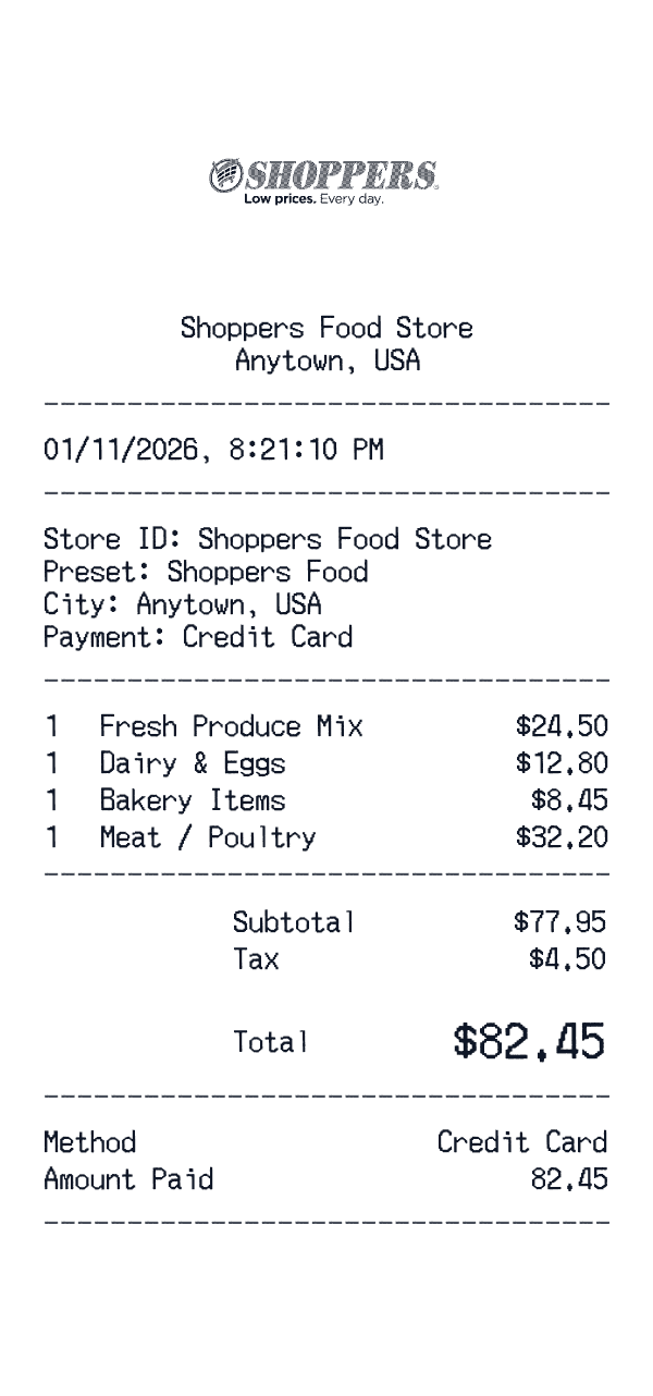 Shoppers Food receipt preview