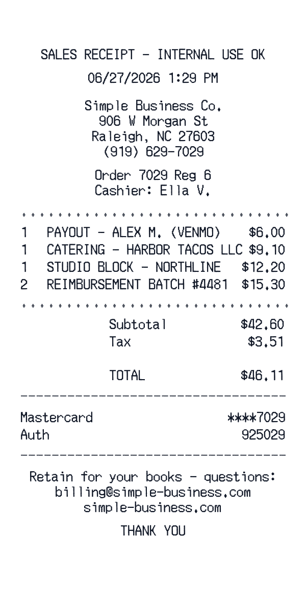 Simple Business receipt template generator preview