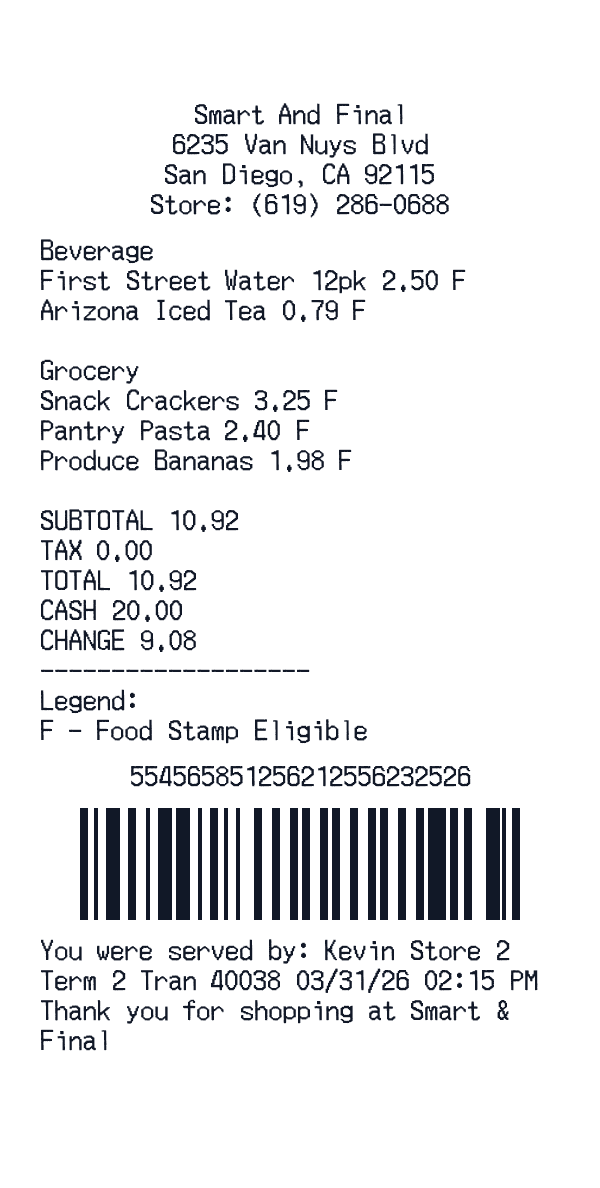 Smart & Final receipt template generator preview