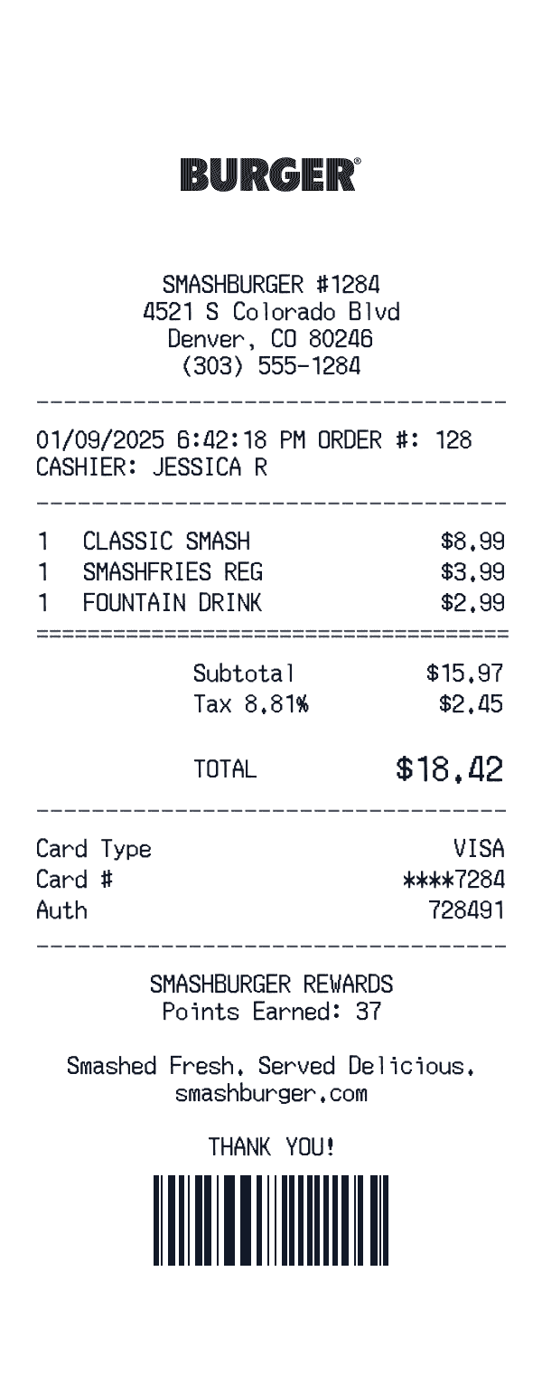 Smashburger receipt preview