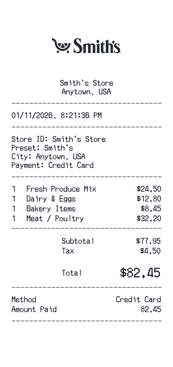 Smith's receipt preview