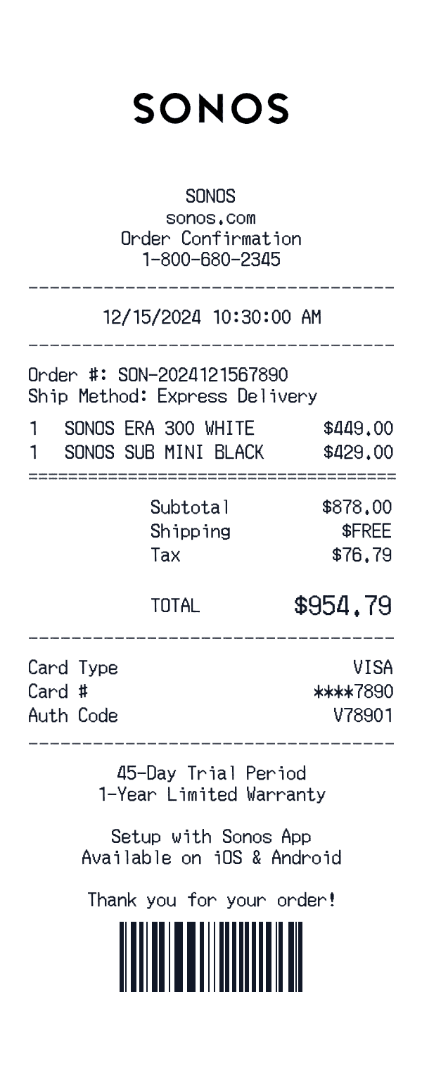 Sonos receipt preview