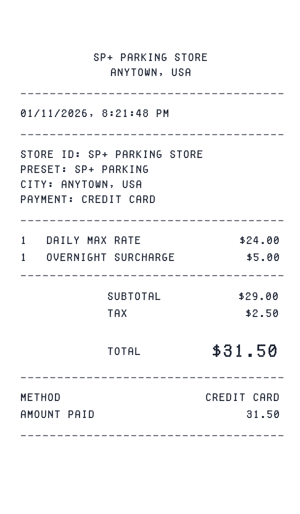 SP+ Parking receipt preview