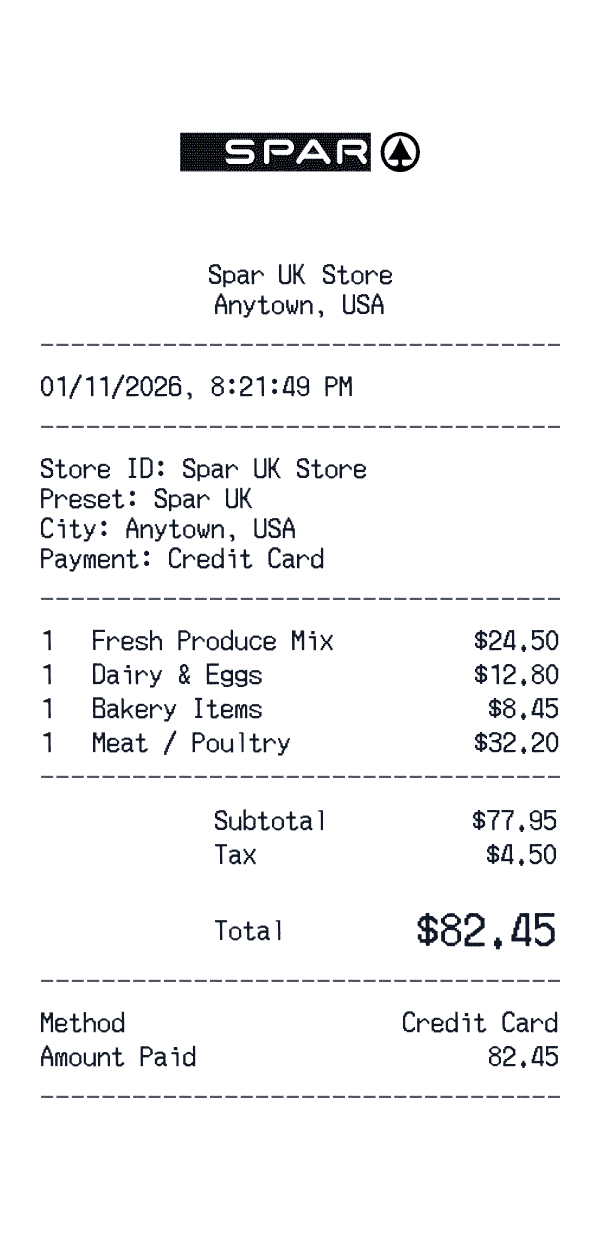 Spar UK receipt preview