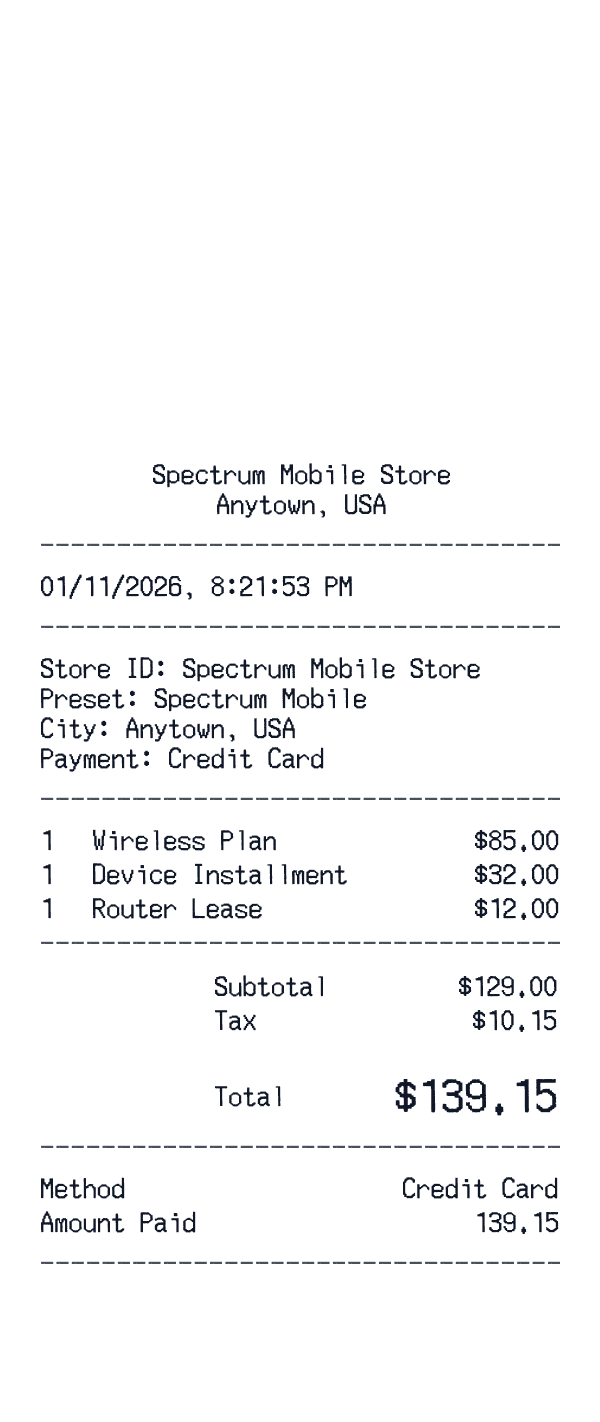 Spectrum Mobile receipt preview