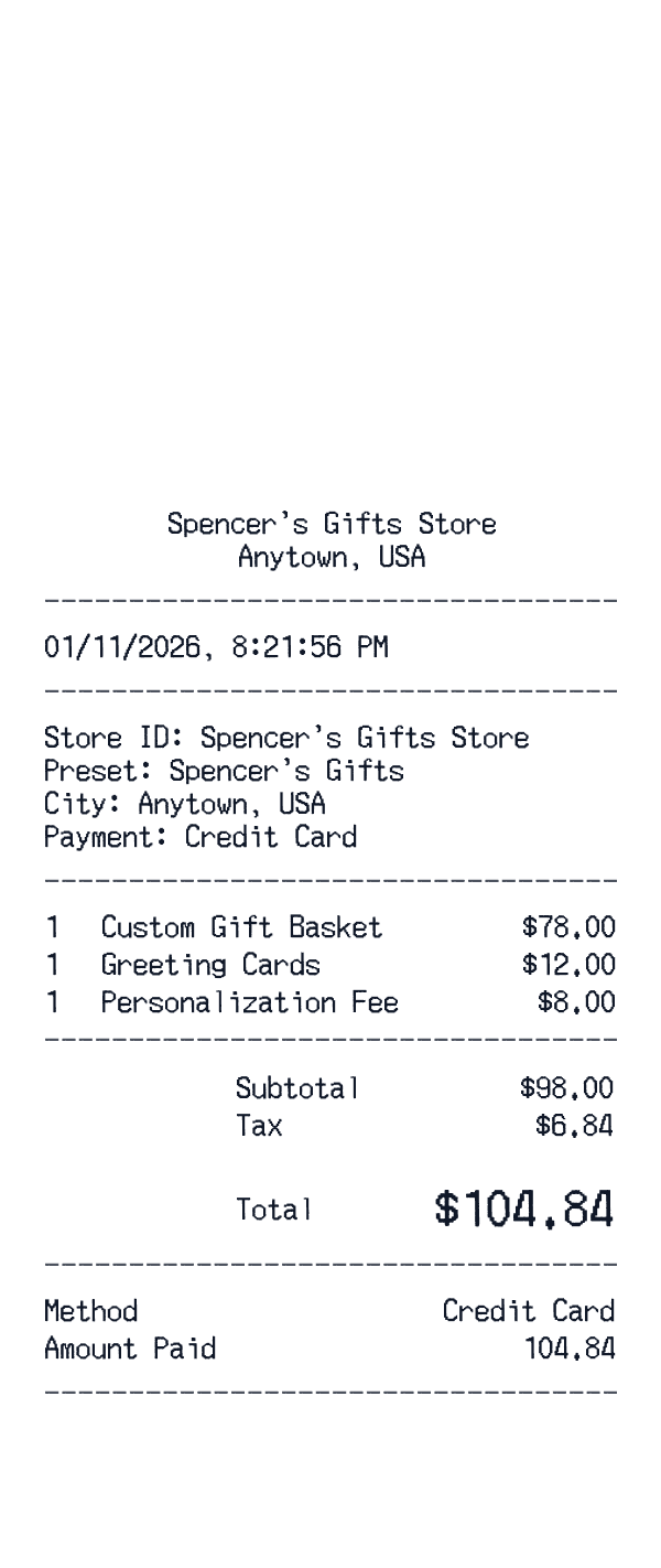 Spencer's Gifts receipt template example