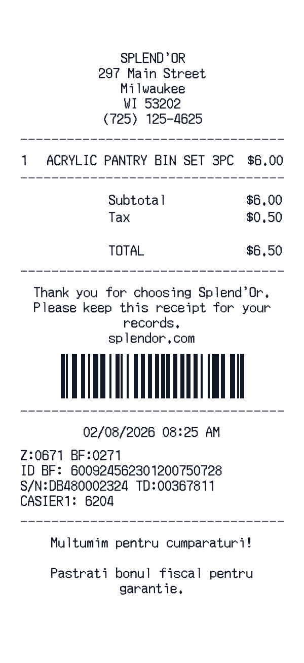 Splend’Or receipt template generator preview