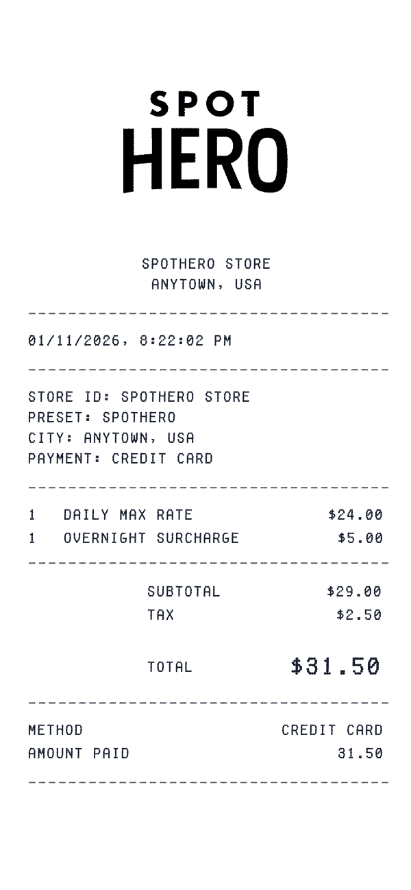 SpotHero receipt preview