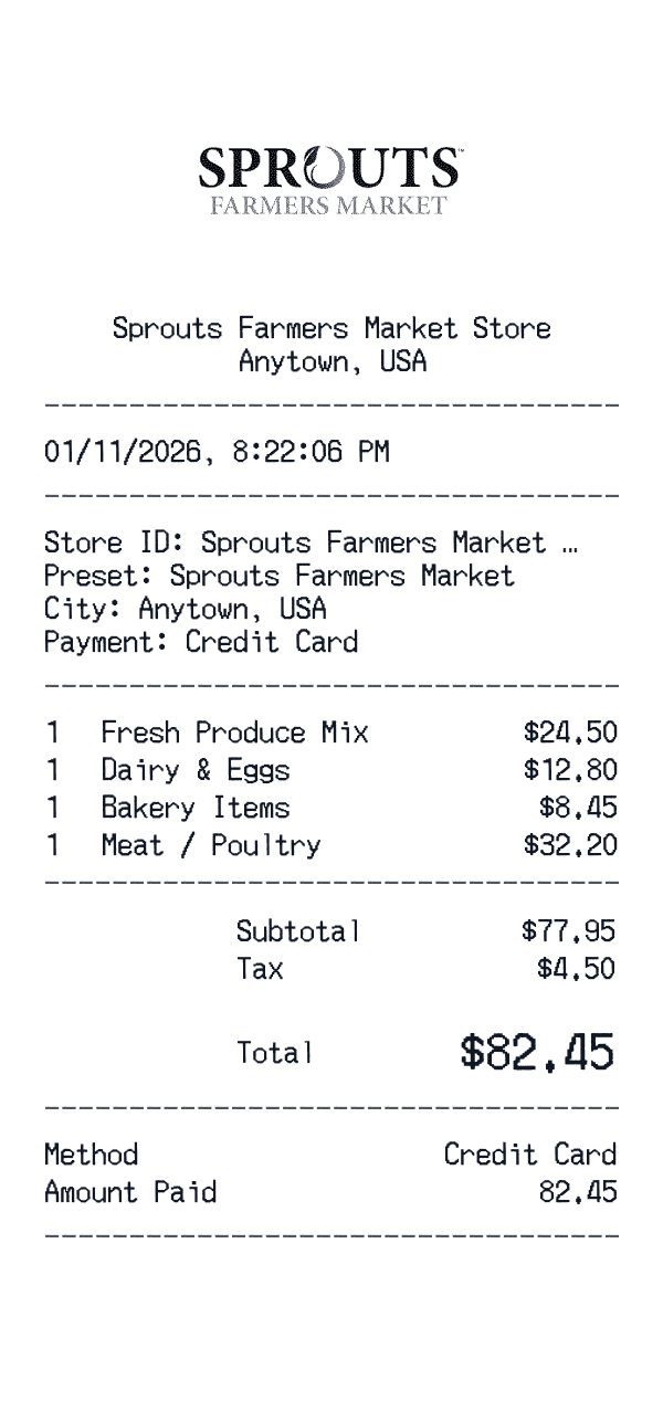 Sprouts Farmers Market receipt preview