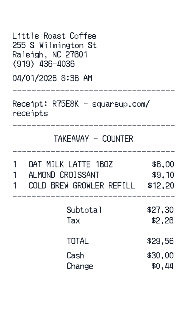 Square POS receipt template generator preview