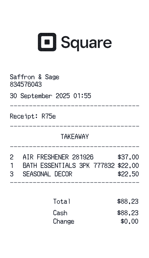 Square receipt preview