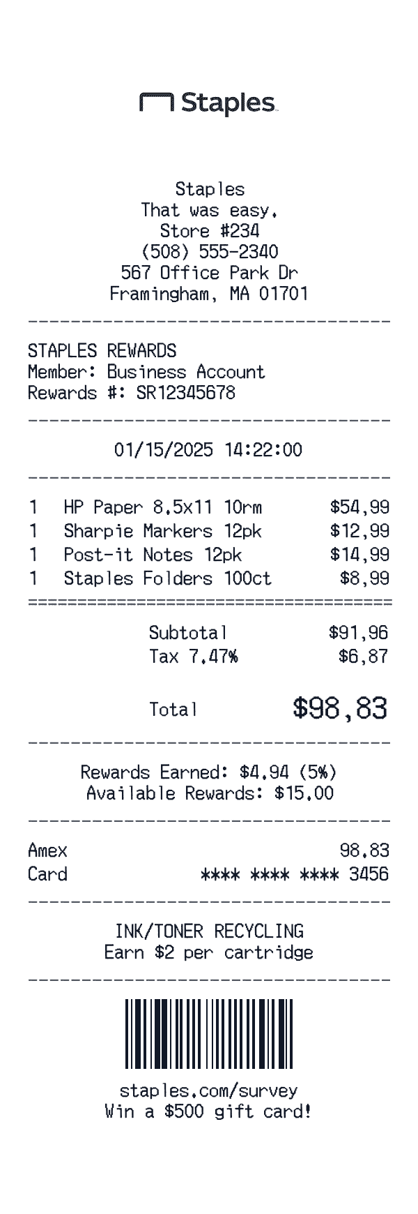 Staples receipt preview