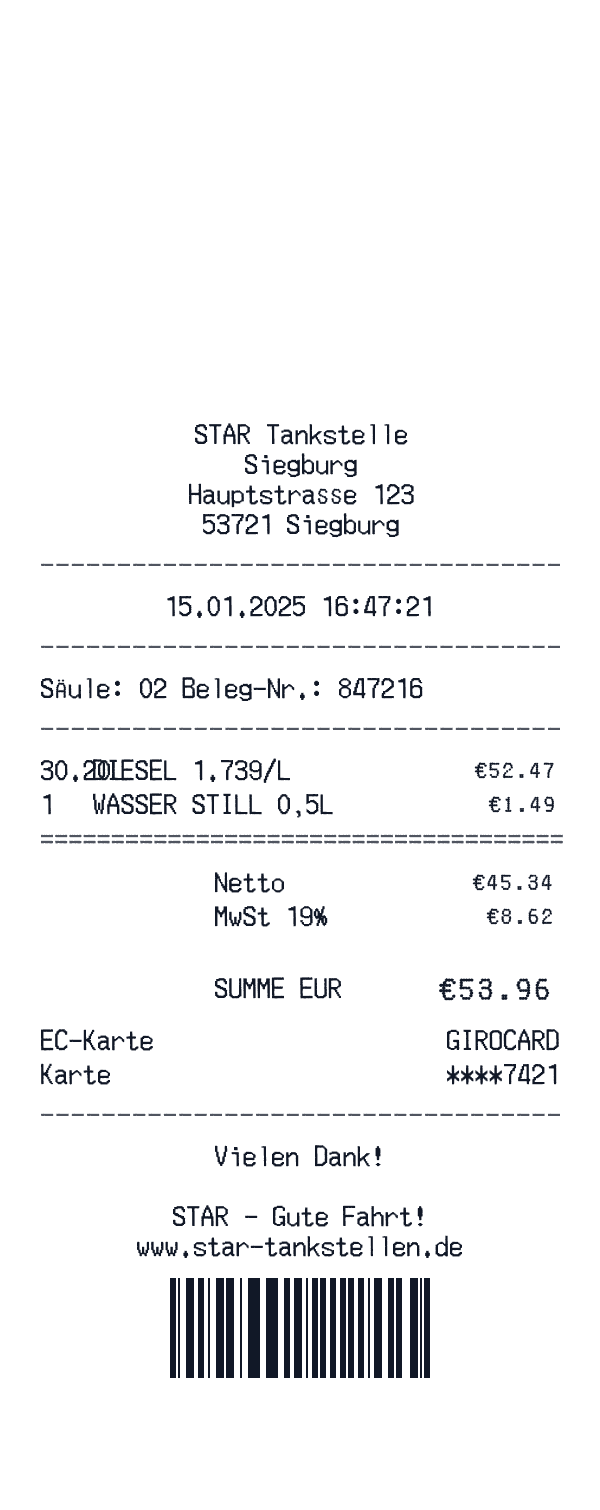 STAR receipt preview