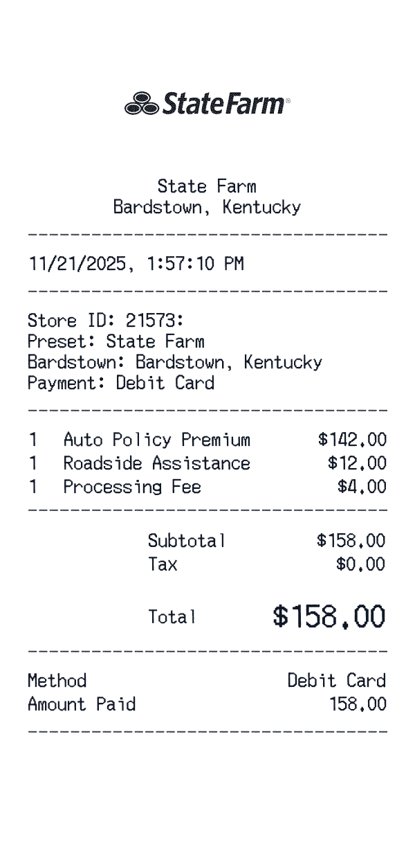 State Farm receipt preview