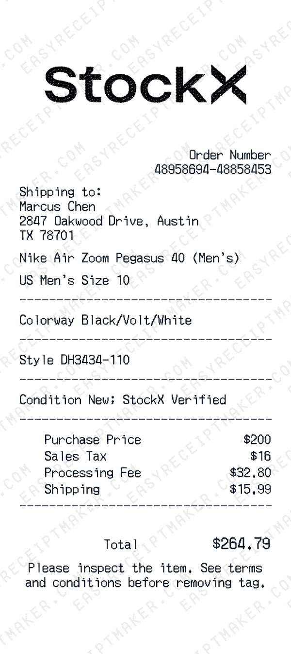 StockX receipt