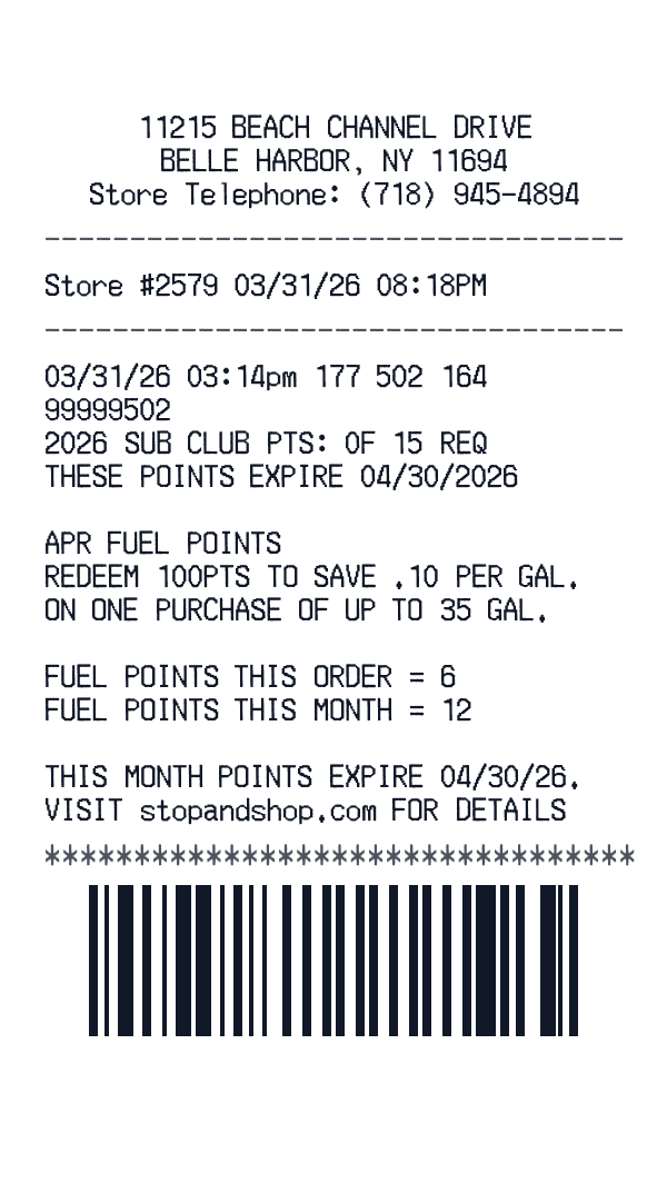 Stop & Shop receipt template generator preview