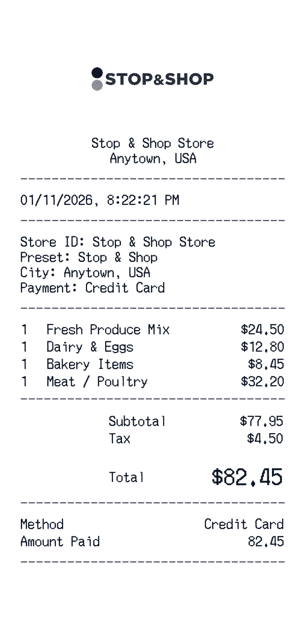 Stop & Shop receipt preview