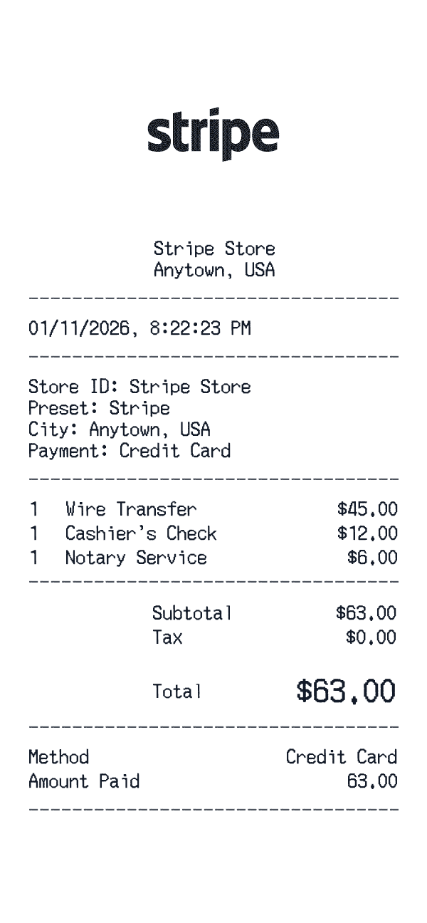 Stripe receipt preview