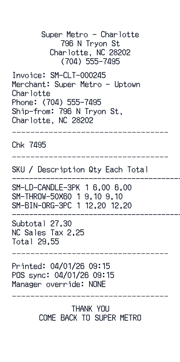 Super Metro receipt template generator preview