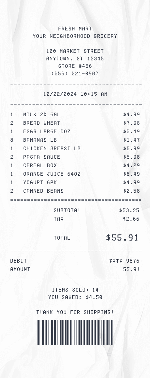 Supermarket Receipt receipt template example