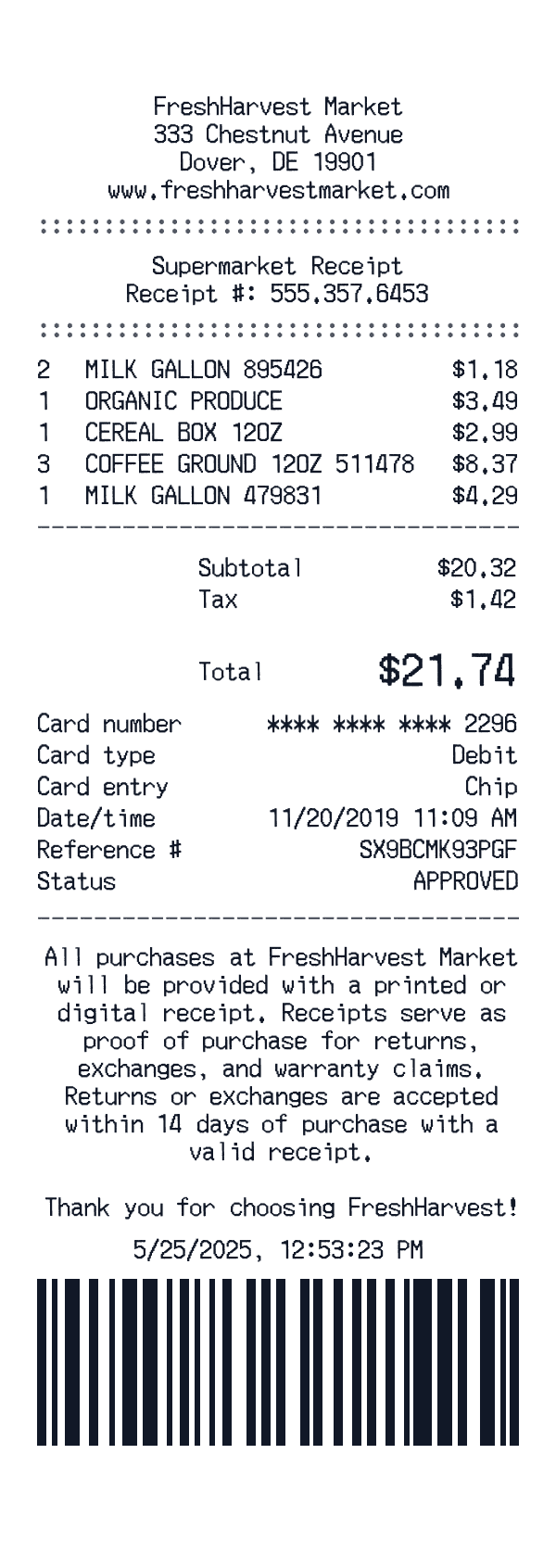 Supermarket receipt template generator preview