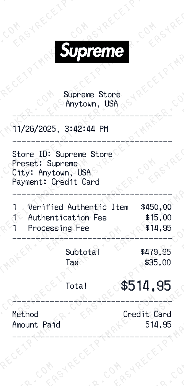 Supreme receipt preview