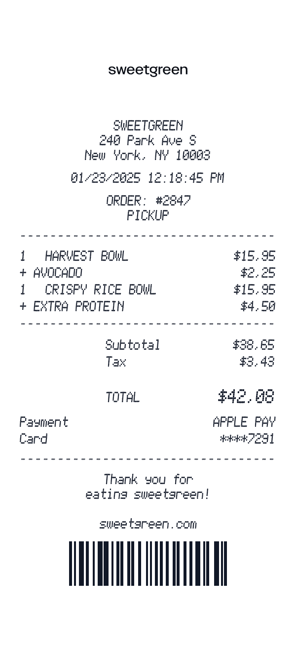 Sweetgreen receipt preview