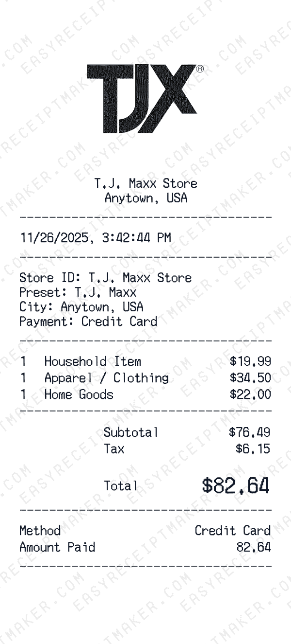 T.J. Maxx receipt preview