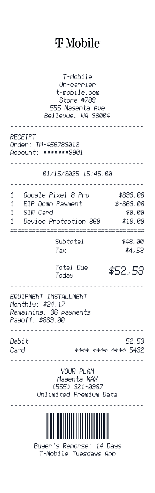 T-Mobile receipt preview