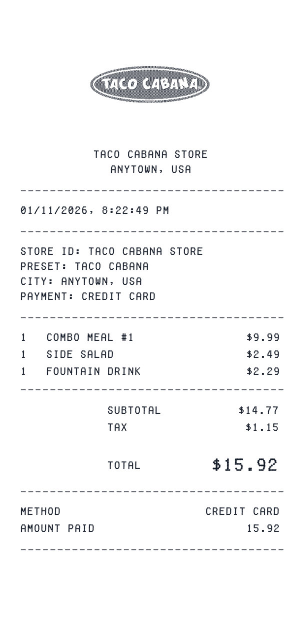 Taco Cabana receipt preview