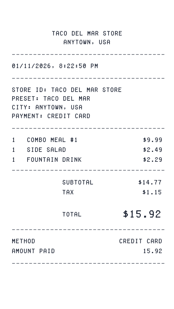 Taco Del Mar receipt preview