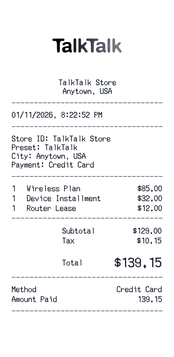 TalkTalk receipt preview