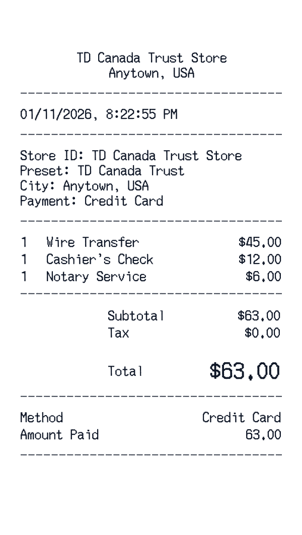 TD Canada Trust receipt preview