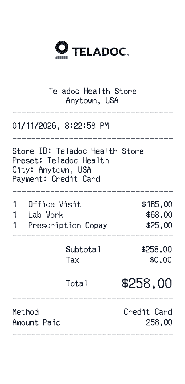 Teladoc Health receipt preview