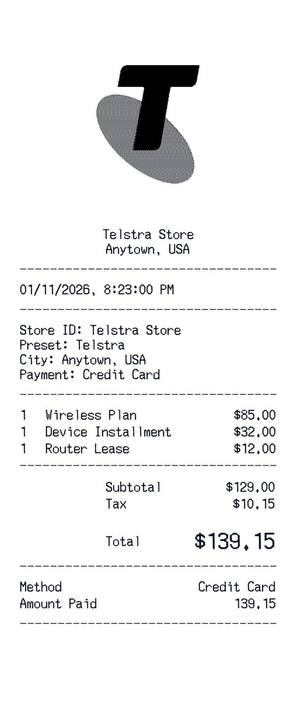 Telstra receipt preview