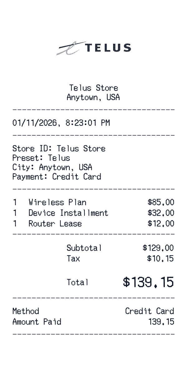 Telus receipt preview