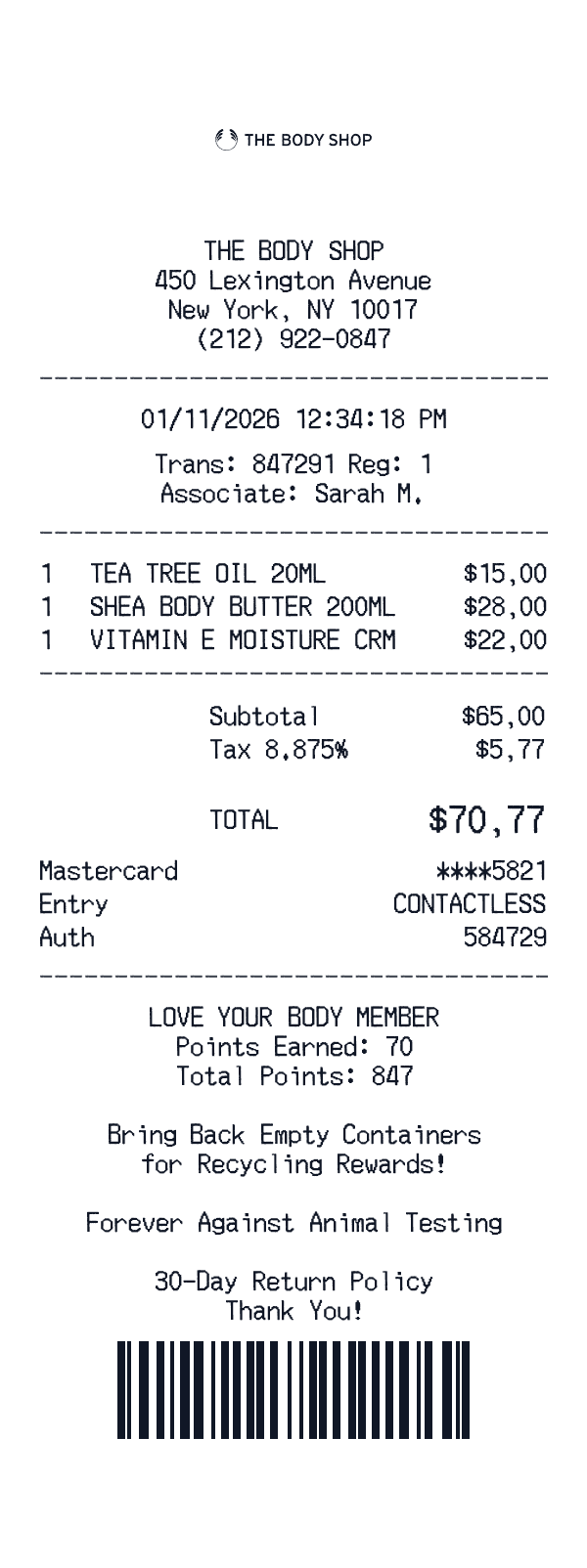 The Body Shop receipt preview