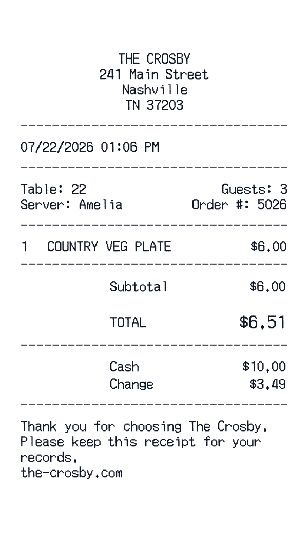 The Crosby receipt template generator preview