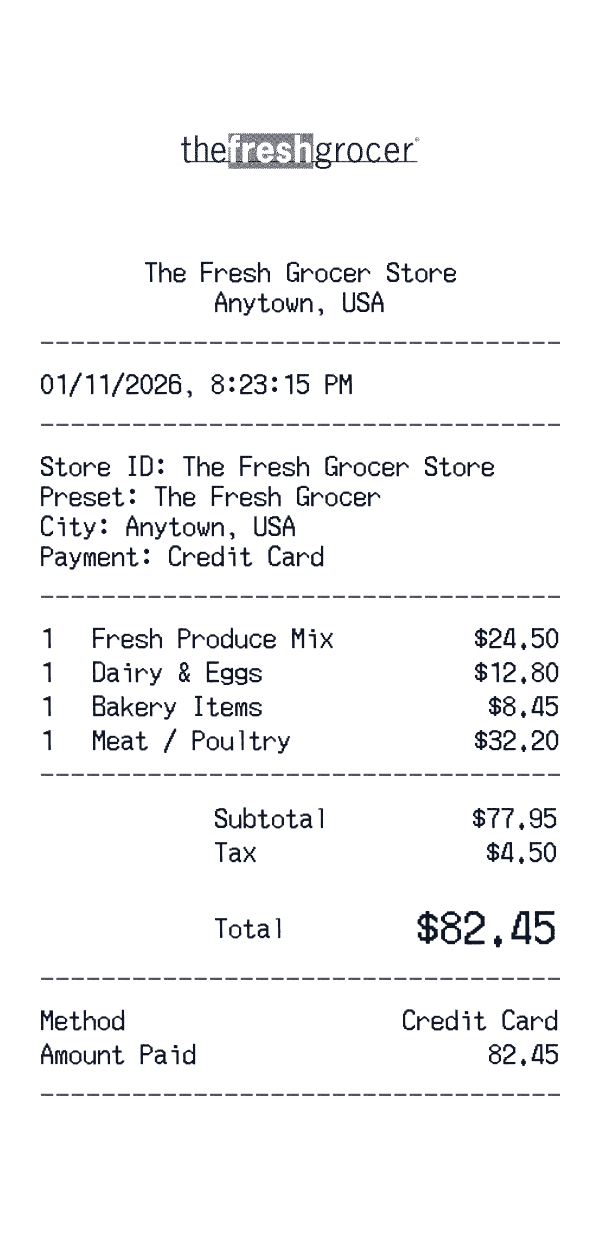 The Fresh Grocer receipt preview