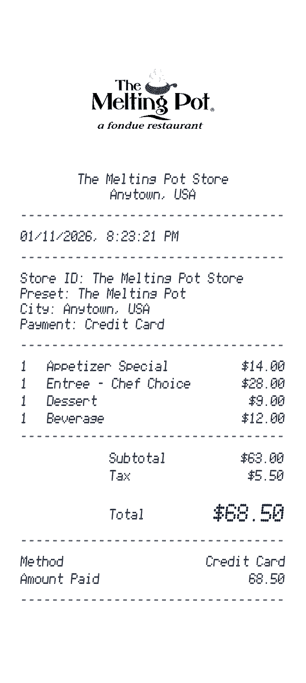 The Melting Pot receipt preview