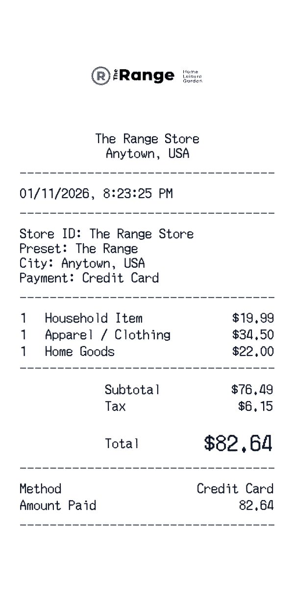 The Range receipt preview